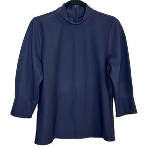 Ann Taylor Navy Blue Mock Neck Ribbed 3/4 Sleeve Blouse Size Small NWOT